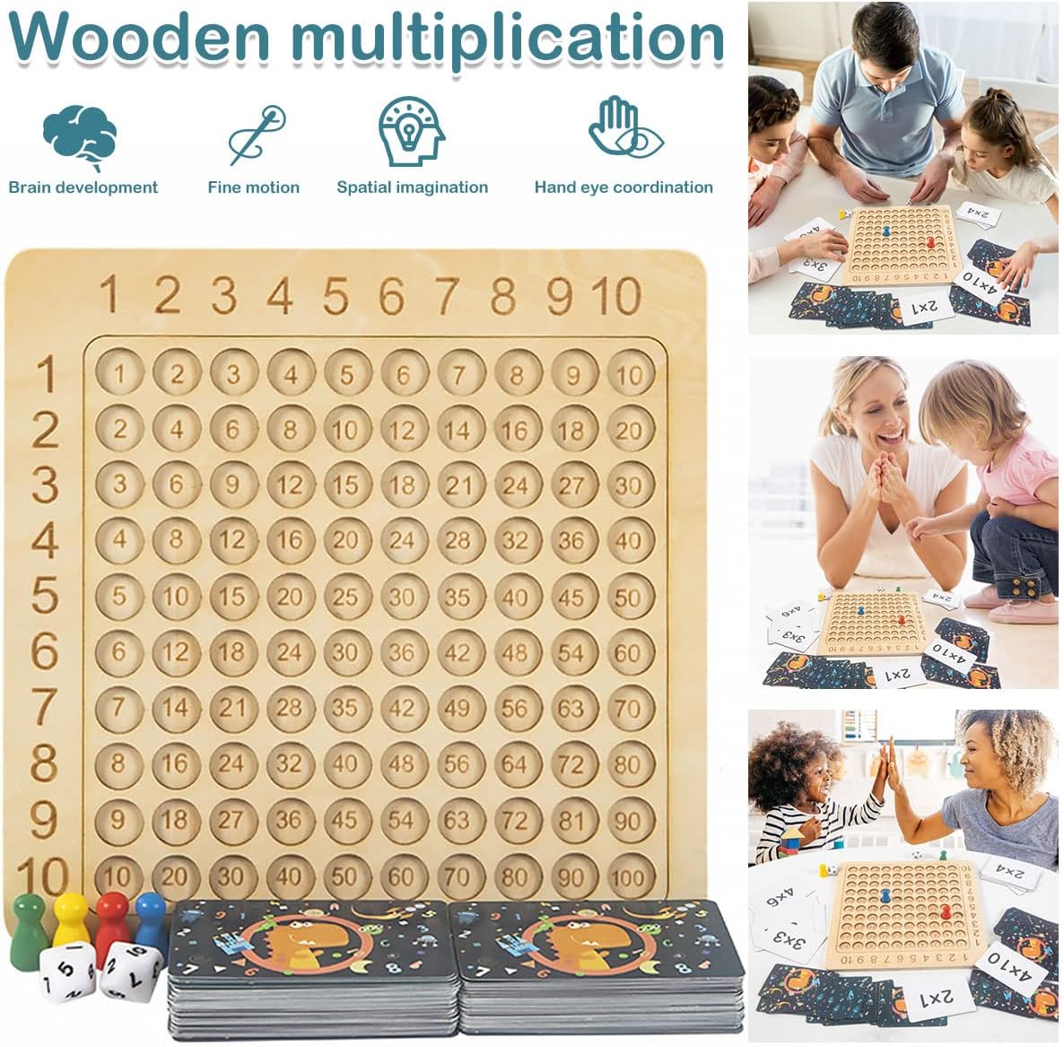 HOTBEST Wooden Math Multiplication Board Montessori Children Counting Toy Educational Multiplication Board Game Wooden Math Blocks Board for Toddlers Kids Over 3 Years Old