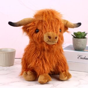 TMEEIHNSS Highland Cow Stuffed Animals Plush Toy Fluffy Bull Animal Doll Soft Gift for Kids Boys Girls, 10 inch Tall