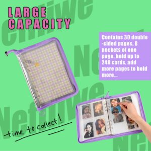 4-Pocket Kpop Photocard Holder Book with 30Pcs Inner Pages 6 Ring A5 Photocard Binder Card Collect Book Hold Up to 240 Cards (Purple)