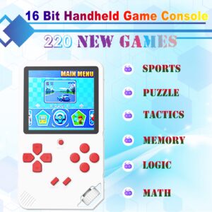 Great Boy Handheld Game Console for Kids Preloaded 220 Classic Retro 16 Bit Games with 3.0'' Color Display Rechargeable Arcade Gaming Player (White)