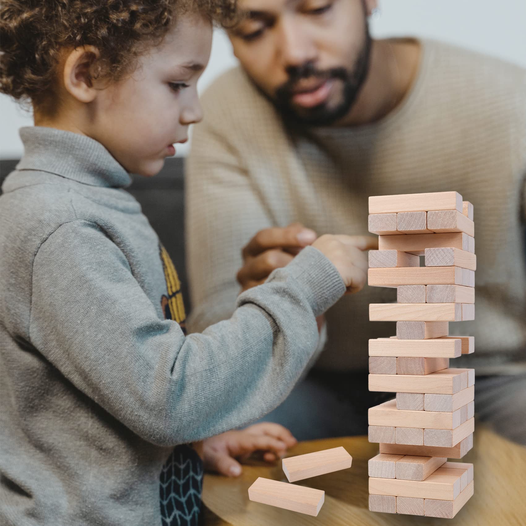 GOTHINK Classic Wooden Tumbling Tower Game, 54pcs Timber Stacking Blocks Board Game with Carry Case, Family Night Toy Game Gift for Kids and Adults, Standard Size with Storage Box