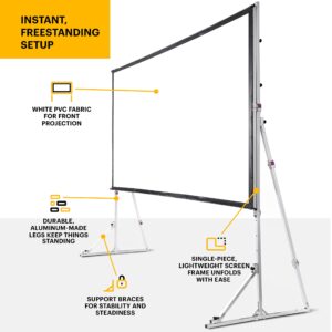 KODAK 120” Projector Screen w/Stand | Fast Fold Front Projection Backdrop for Outdoor & Indoor Movies with Tripod, Outdoor Stability Kit, & Black Storage Carry Case