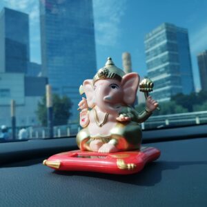 Car Solar Bobble Head Toy, Mini Ganesha Decoration, Elephant Swinging Dancing Toy, Ganesh Idol Figurines for Dashboard Home Window Desk Decor