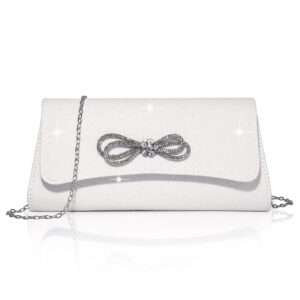 Labair Womens Evening Bag Sparkly Bow Clutch Purse Wedding Prom Formal Purse Party Cocktail Handbag.(white)