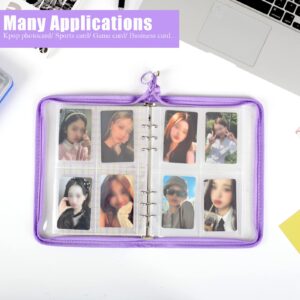 4-Pocket Kpop Photocard Holder Book with 30Pcs Inner Pages 6 Ring A5 Photocard Binder Card Collect Book Hold Up to 240 Cards (Purple)