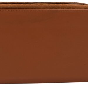 MARSHAL Genuine Leather Womens RFID Blocking Security Double Zip-around Indexer Phone Wallet (Tan)