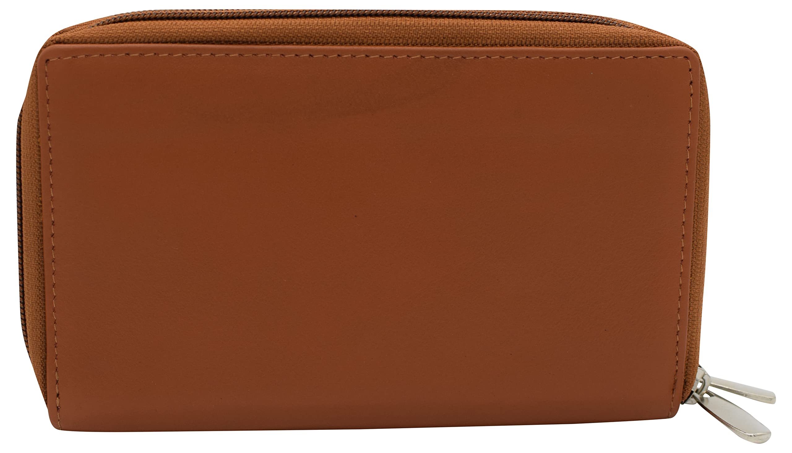 MARSHAL Genuine Leather Womens RFID Blocking Security Double Zip-around Indexer Phone Wallet (Tan)