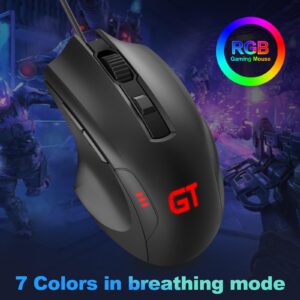 RaceGT Wired RGB Gaming Mouse, Ergonomic Mouse with 7 Backlight RGB Lighting Modes, up to 3600 DPI,6 Buttons for Windows/PC/Mac/Laptop Gamer (Black)