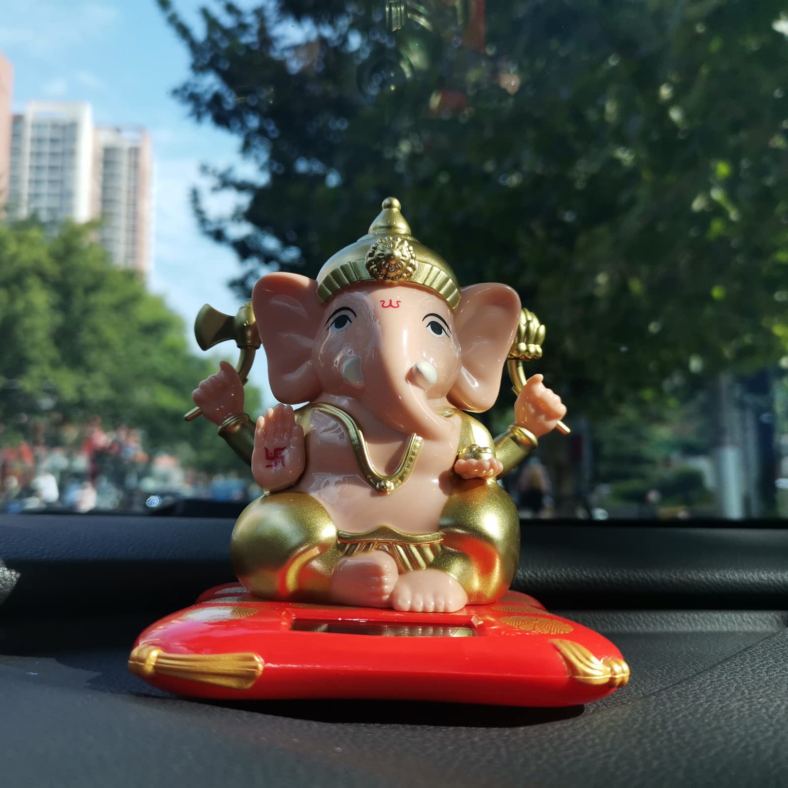 Car Solar Bobble Head Toy, Mini Ganesha Decoration, Elephant Swinging Dancing Toy, Ganesh Idol Figurines for Dashboard Home Window Desk Decor