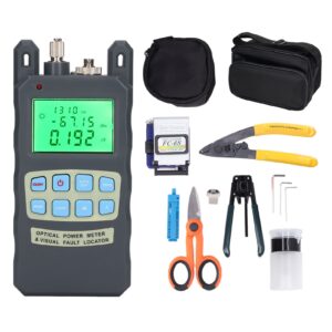 FTTH Fiber Optic Tool Kit, 3 in 1 Fiber Optic Termination Tools Kit with Optical Power Meter Optic Fiber Cleaver Fiber Optic Stripper Three Mouthed Clamp Fiber Length Fixer