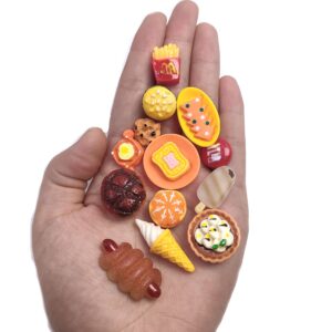 100pcs Miniature Food Drinks Bottle Toys Dollhouse Mixed Resin Accessories for Adults Kids Kitchen Accessories for Pretend Play (Hamburger, Pizza,Cake,Ice Cream,Bread)