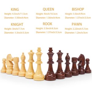 Vamslove Wooden Chess Pieces Large 4.5'' King Set of 32 Luxury Staunton Wood Chessmen for Chess Game Board (Chess Pieces Only), Velvet Storage Bags Included