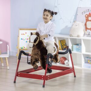 Qaba Kids Spring Rocking Horse, Ride on Horse for Girls and Boys with Animal Sounds, Plush Horse Ride-on with Soft Feel, Interactive Toy for Kids