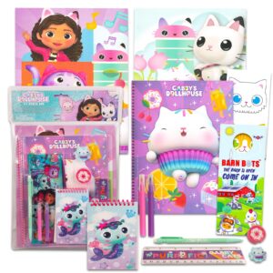 gabby's dollhouse stationery set - 11 pc bundle with gabby's dollhouse folder, notebook, erasers, case, stickers, and more (gabby's dollhouse school supplies)