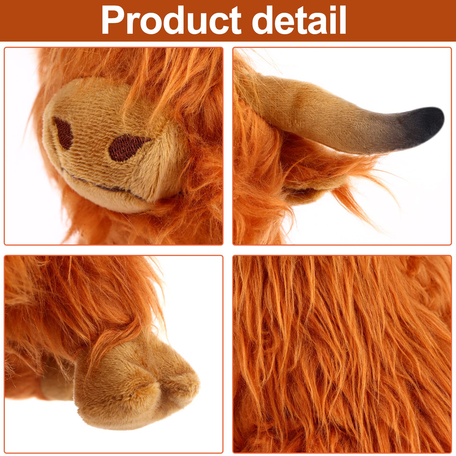 TMEEIHNSS Highland Cow Stuffed Animals Plush Toy Fluffy Bull Animal Doll Soft Gift for Kids Boys Girls, 10 inch Tall