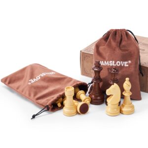 Vamslove Wooden Chess Pieces Large 4.5'' King Set of 32 Luxury Staunton Wood Chessmen for Chess Game Board (Chess Pieces Only), Velvet Storage Bags Included