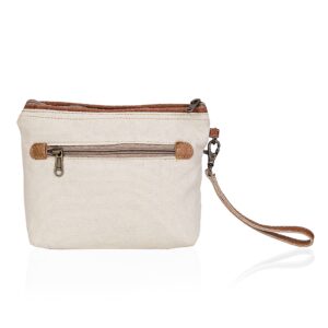 Upcycled Canvas & Leather Wristlet Wallet Handbag for Women Off-white