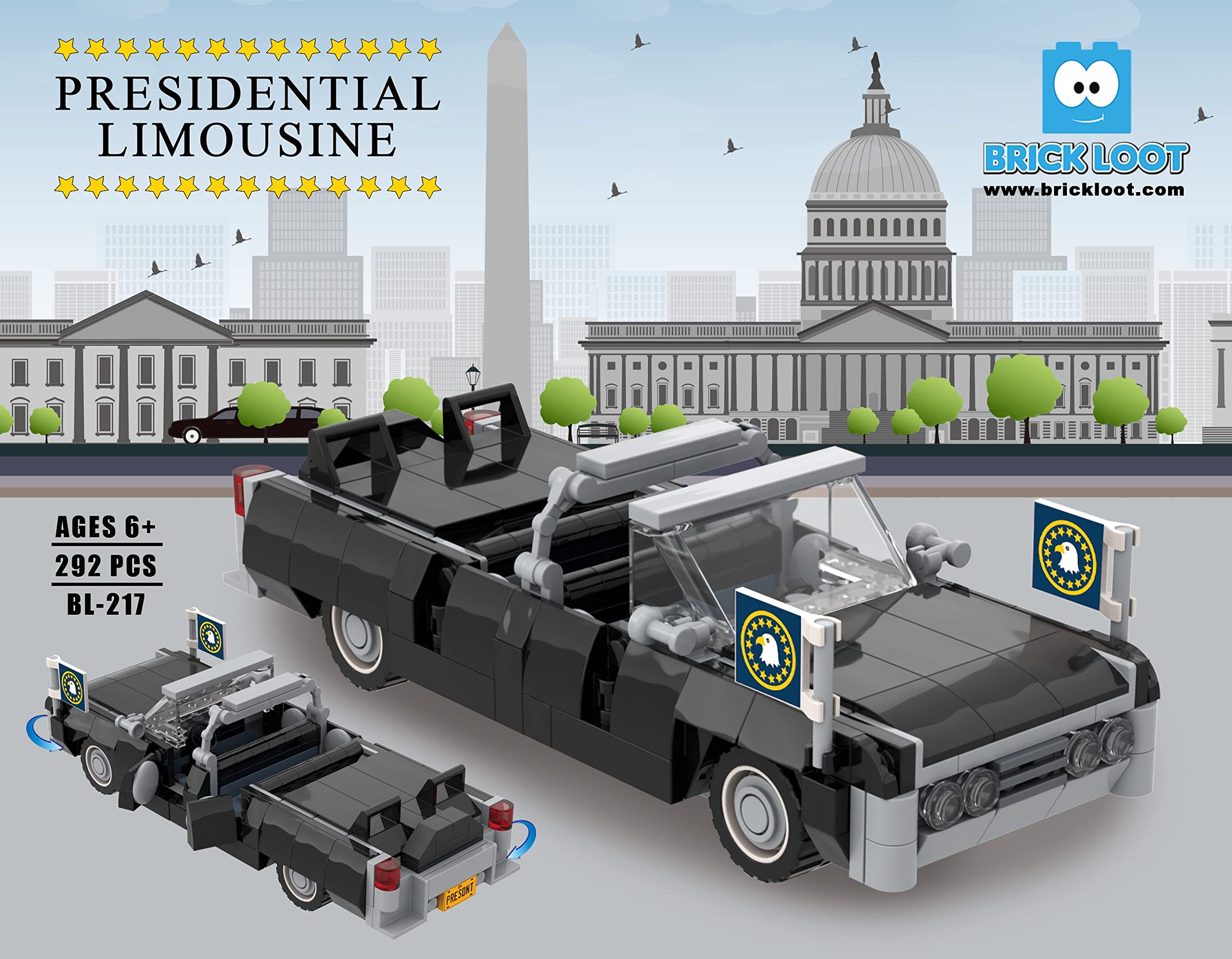 Brick Loot Presidential Limousine Limo Toy Building Blocks Set, 292 Pieces, Car Toys Limousine Toy Car Model Kit 100% Compatible with Lego and Other Major Brick Brands, for Adults & Kids Age 6+