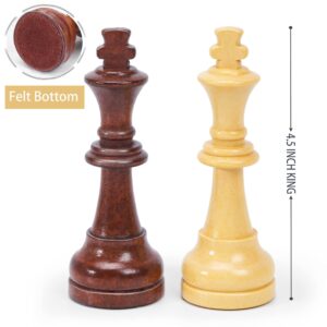 Vamslove Wooden Chess Pieces Large 4.5'' King Set of 32 Luxury Staunton Wood Chessmen for Chess Game Board (Chess Pieces Only), Velvet Storage Bags Included