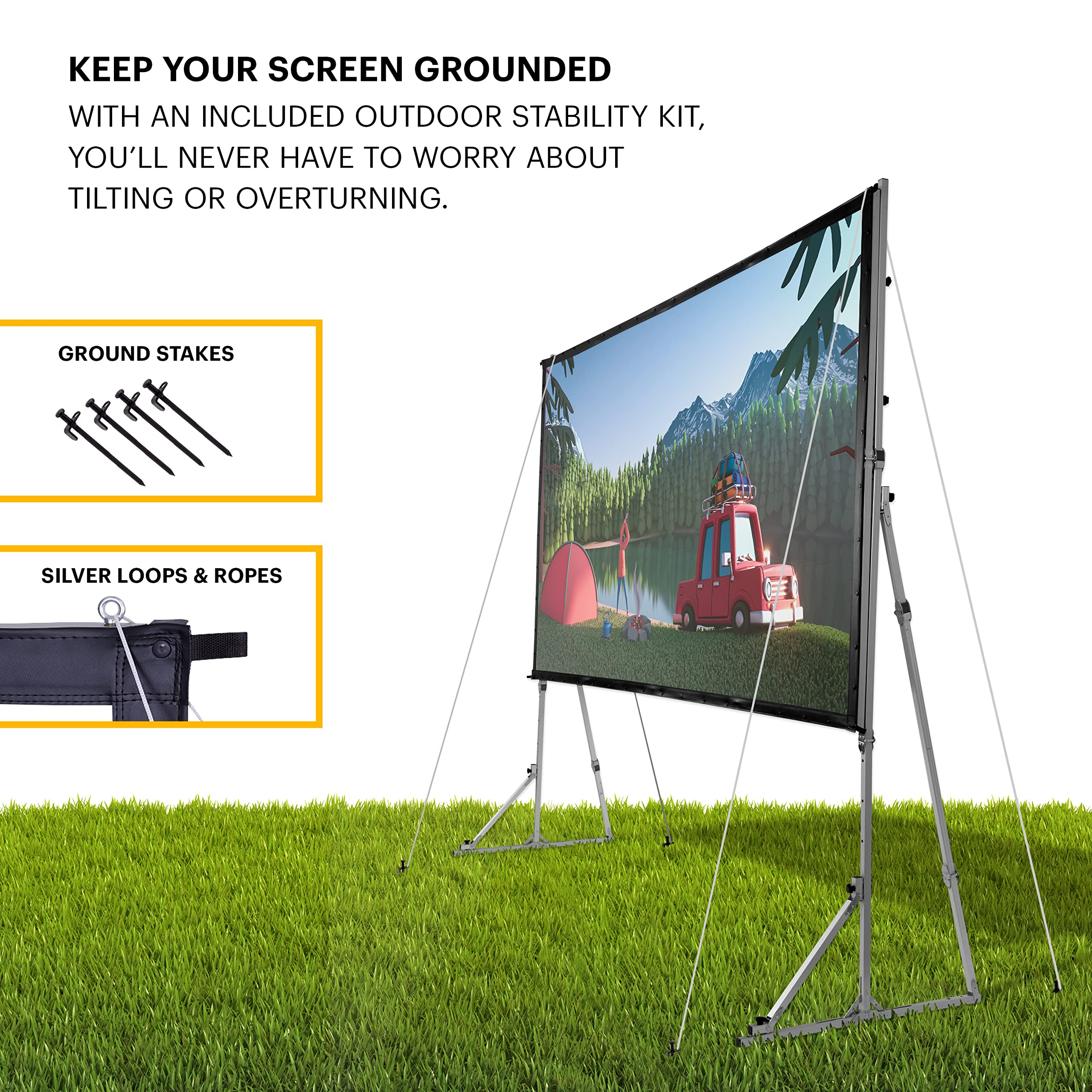 KODAK 120” Projector Screen w/Stand | Fast Fold Front Projection Backdrop for Outdoor & Indoor Movies with Tripod, Outdoor Stability Kit, & Black Storage Carry Case