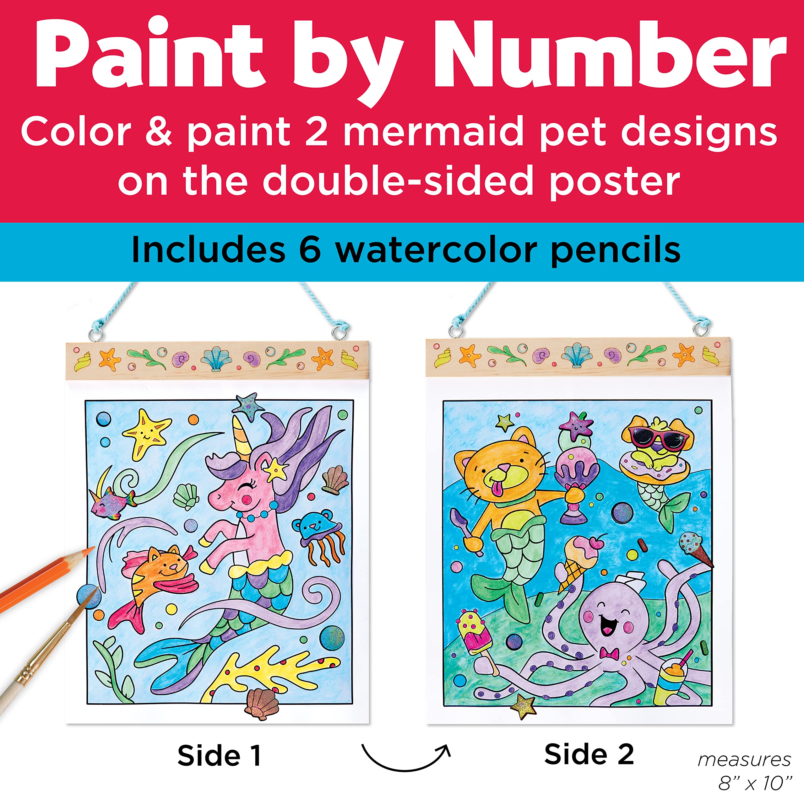 Faber-Castell Paint by Number Mermaid Pets - Kids Watercolor Mermaid Craft for Ages 6-8+