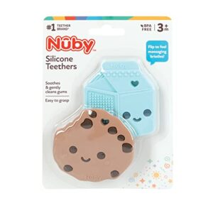 Nuby All Silicone Chocolate Chip Cookie & Milk Carton Teether – 2 Pack, 3+ Months