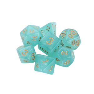 7 Pcs Colorful Glitter DND Polyhedral Dice, Acrylic Dice Durable Dice for Table Games, Role Playing, Family Party Favor(Glitter Light Aqua Green)