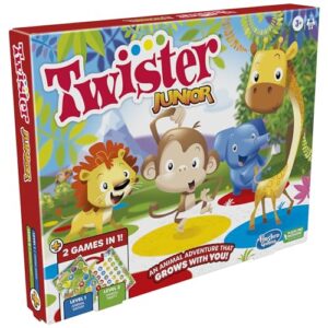 Hasbro Gaming Twister Junior Game, Animal Adventure 2-Sided Mat, 2 Games in 1, Party Game for Kids Ages 3 and Up, Indoor Game for 2-4 Players