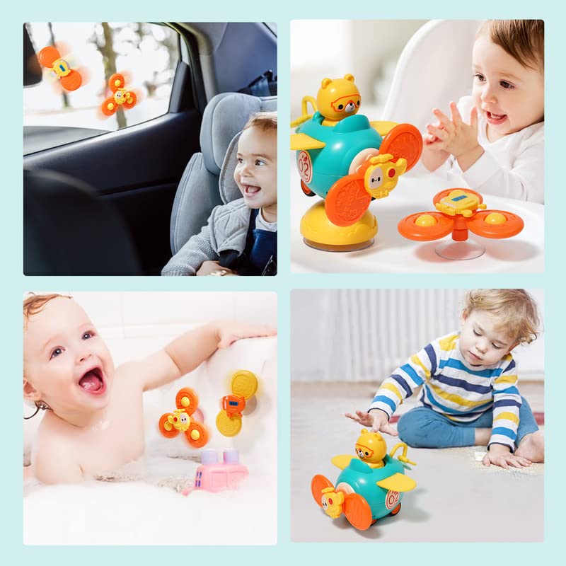 3 in 1 High Chair Toys with Suction Cups Spinner Baby Toys for Babies 6-12 Months,Infant Teething Tray Rattle Bath Toys for Babies 12-18 Months Toddlers Boy Girl Birthday Gifts