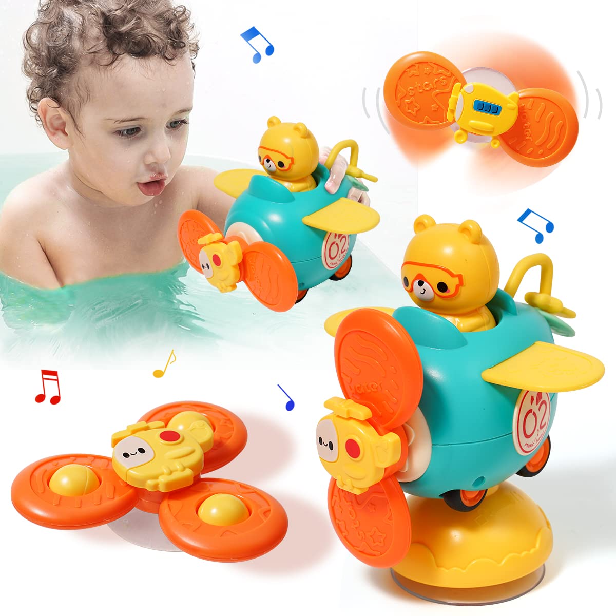 3 in 1 High Chair Toys with Suction Cups Spinner Baby Toys for Babies 6-12 Months,Infant Teething Tray Rattle Bath Toys for Babies 12-18 Months Toddlers Boy Girl Birthday Gifts