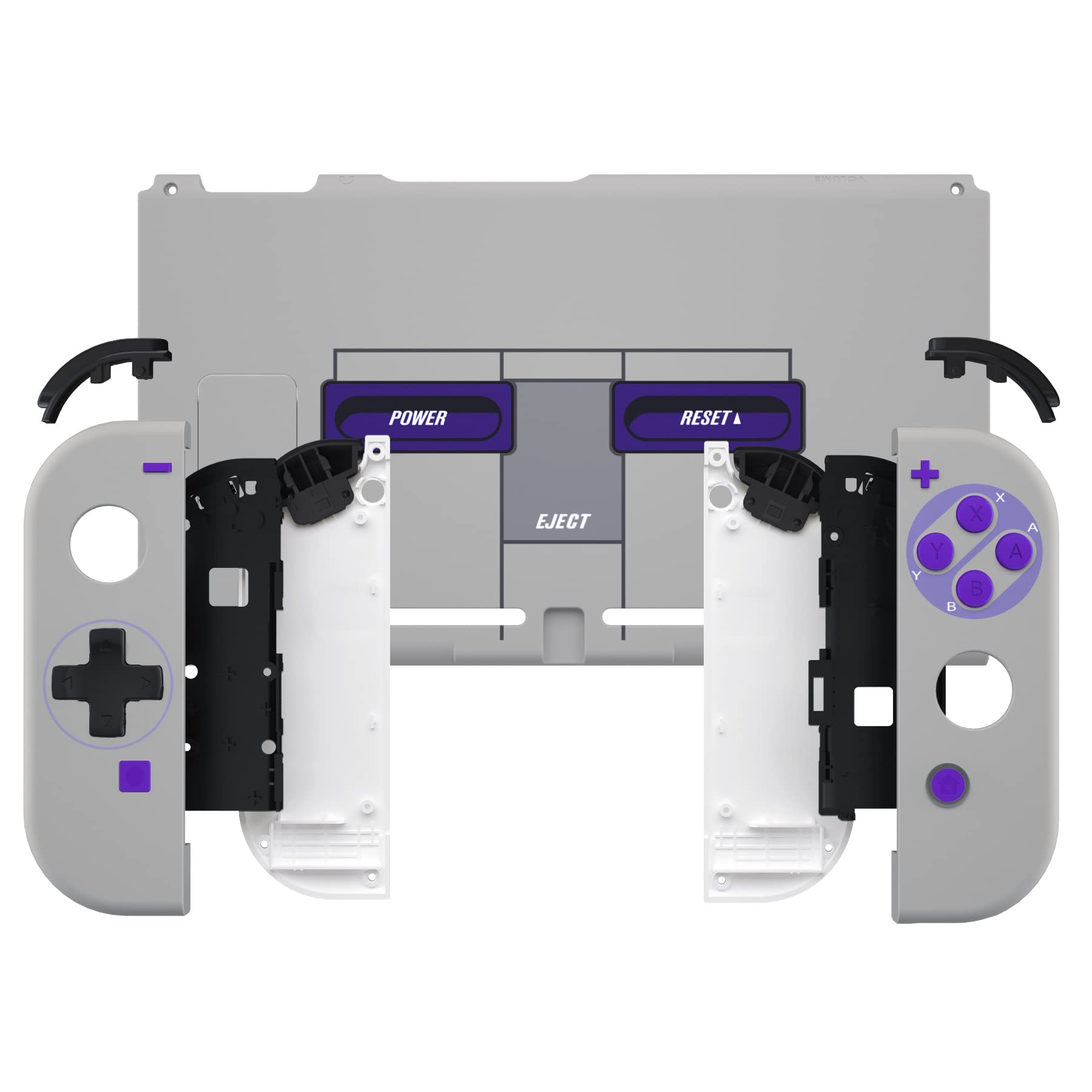 eXtremeRate Dpad Version Custom Full Set Shell for Nintendo Switch, Soft Touch Replacement Console Back Plate, NS Joycon Handheld Controller Housing & Buttons for Nintendo Switch - Classics SNES Style