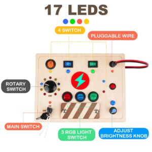 Joyreal Montessori Busy Board Sensory Toys for Toddlers with LED Light Up Switch, Toddler Busy Board Fidget Toys, Educational Learning Fidget Travel Toys for Boys Girls