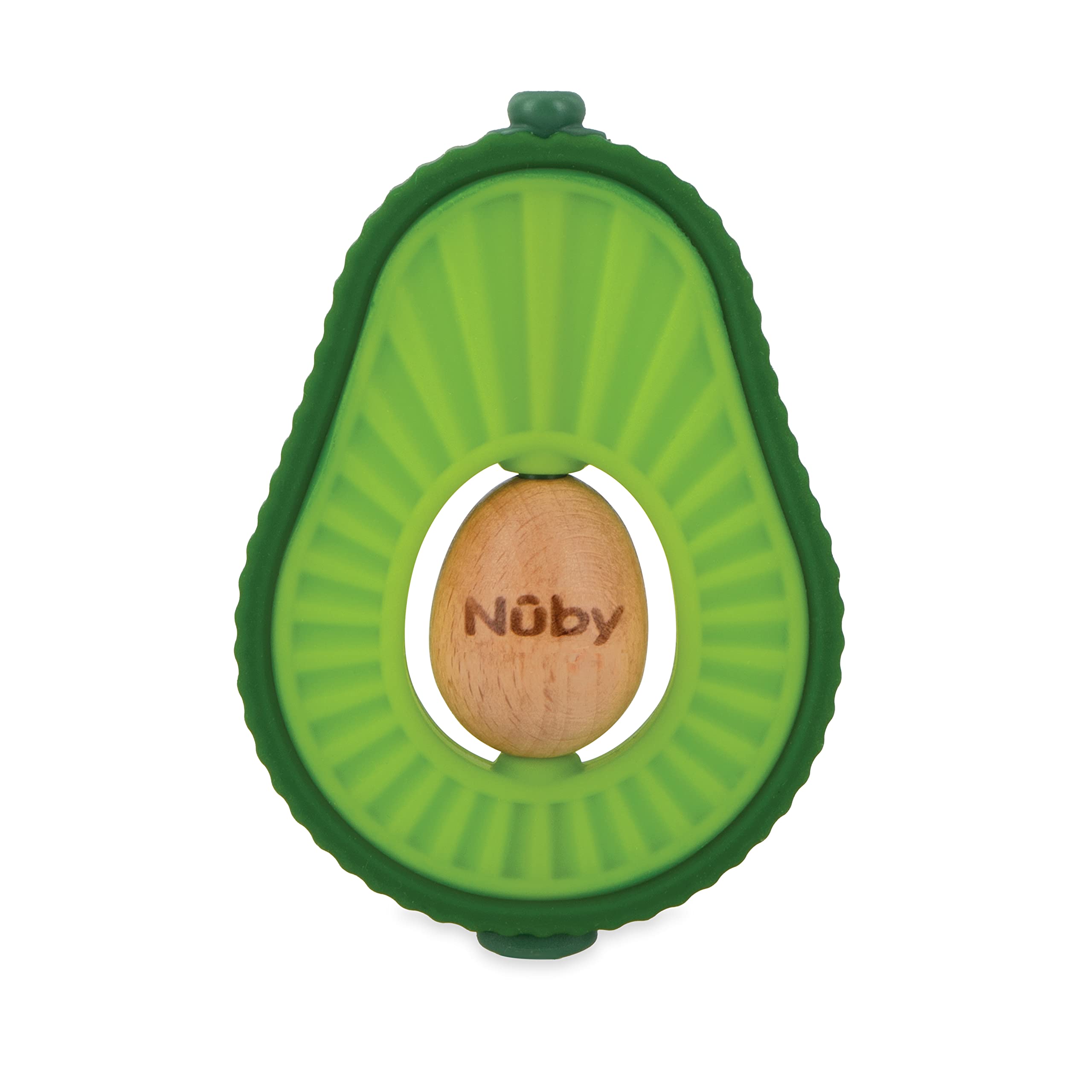 Nuby Silicone Avocado Teether with Spinning Wood Seed- 3+ Months