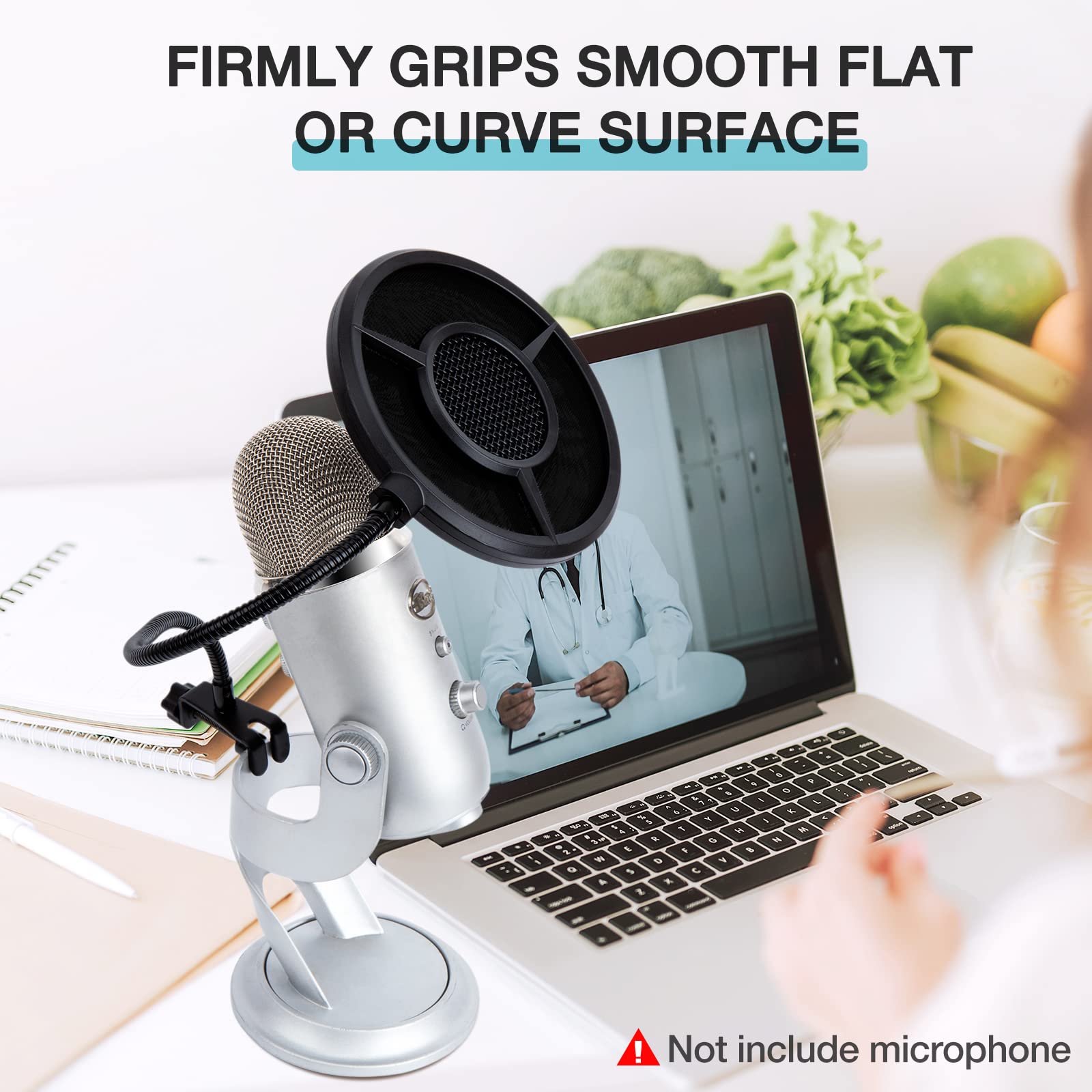 YOUSHARES 6-layer Pop Filter Compatible with HyperX QuadCast, Blue Yeti, Razer, Fifine and Other Mic, Upgraded Metal Microphone Pop Filter Windscreen with Flexible 360°Gooseneck