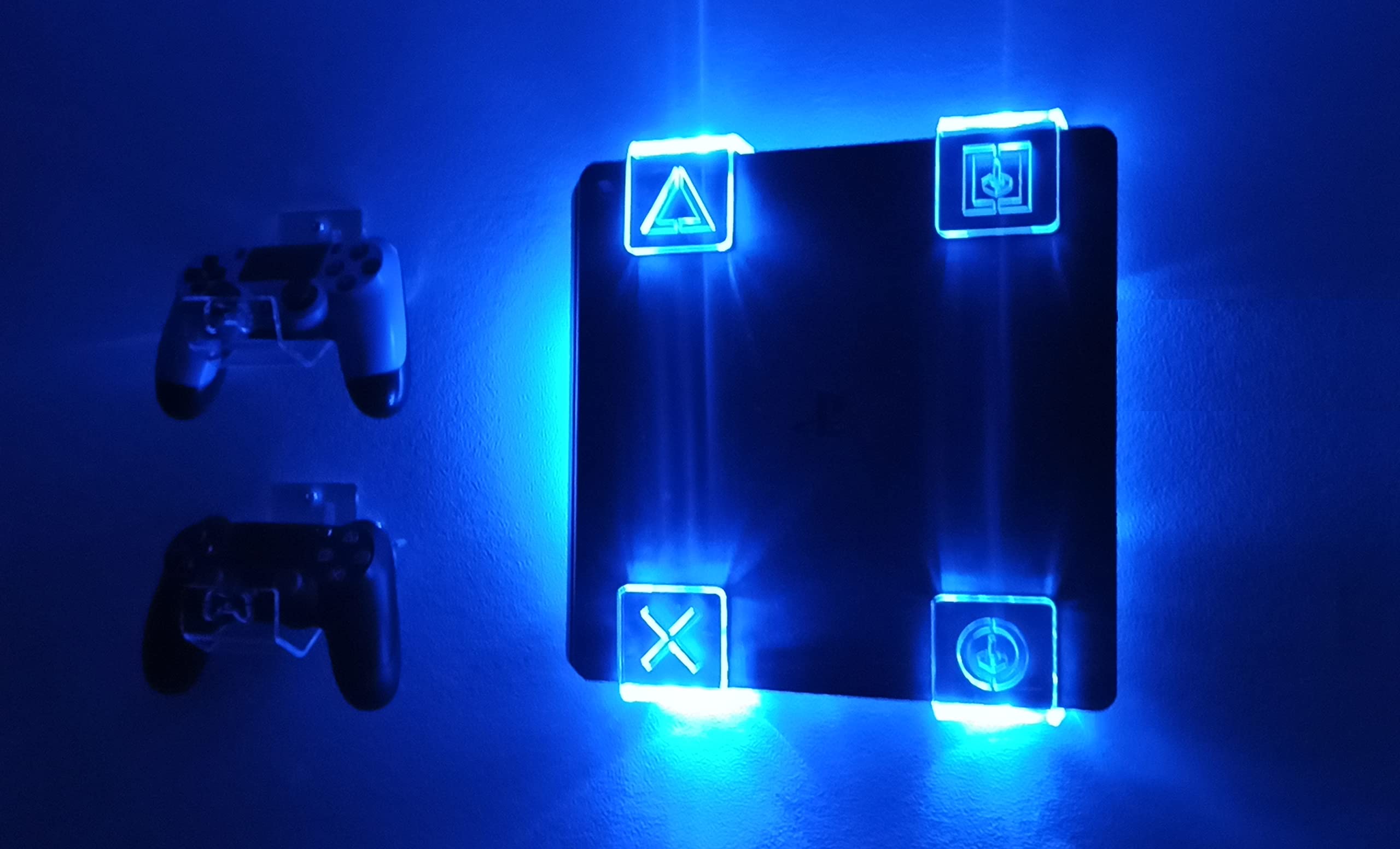 WALL MOUNT FOR PS4 PLAYSTATION 4 WITH MULTICOLOR LED LIGHTING KIT + 2 CONTROL MOUNT (PS4 (FAT))