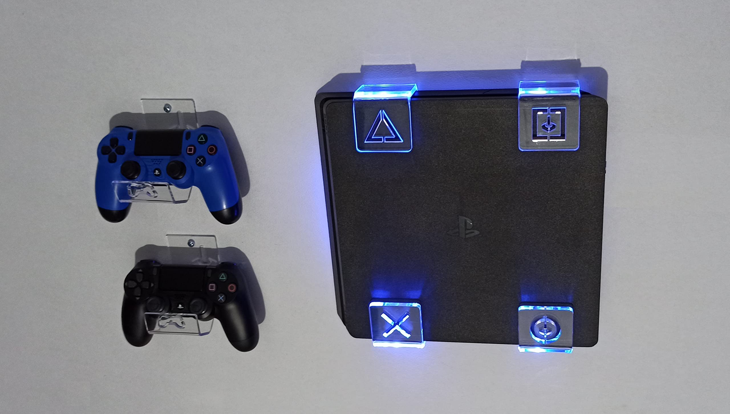 WALL MOUNT FOR PS4 PLAYSTATION 4 WITH MULTICOLOR LED LIGHTING KIT + 2 CONTROL MOUNT (PS4 (FAT))