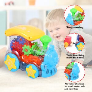 dmsbuy Baby Musical Toys Crawling Train: Tummy Time Interactive Learning Development Crawl Toy with LED Light Up for Boys Girls Automatically Avoid Obstacles 3+ Year Old