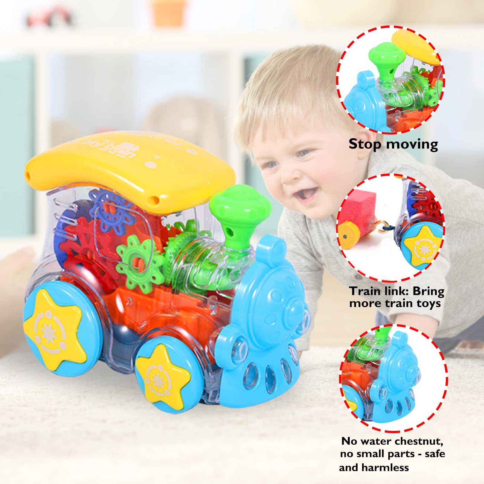 dmsbuy Baby Musical Toys Crawling Train: Tummy Time Interactive Learning Development Crawl Toy with LED Light Up for Boys Girls Automatically Avoid Obstacles 3+ Year Old