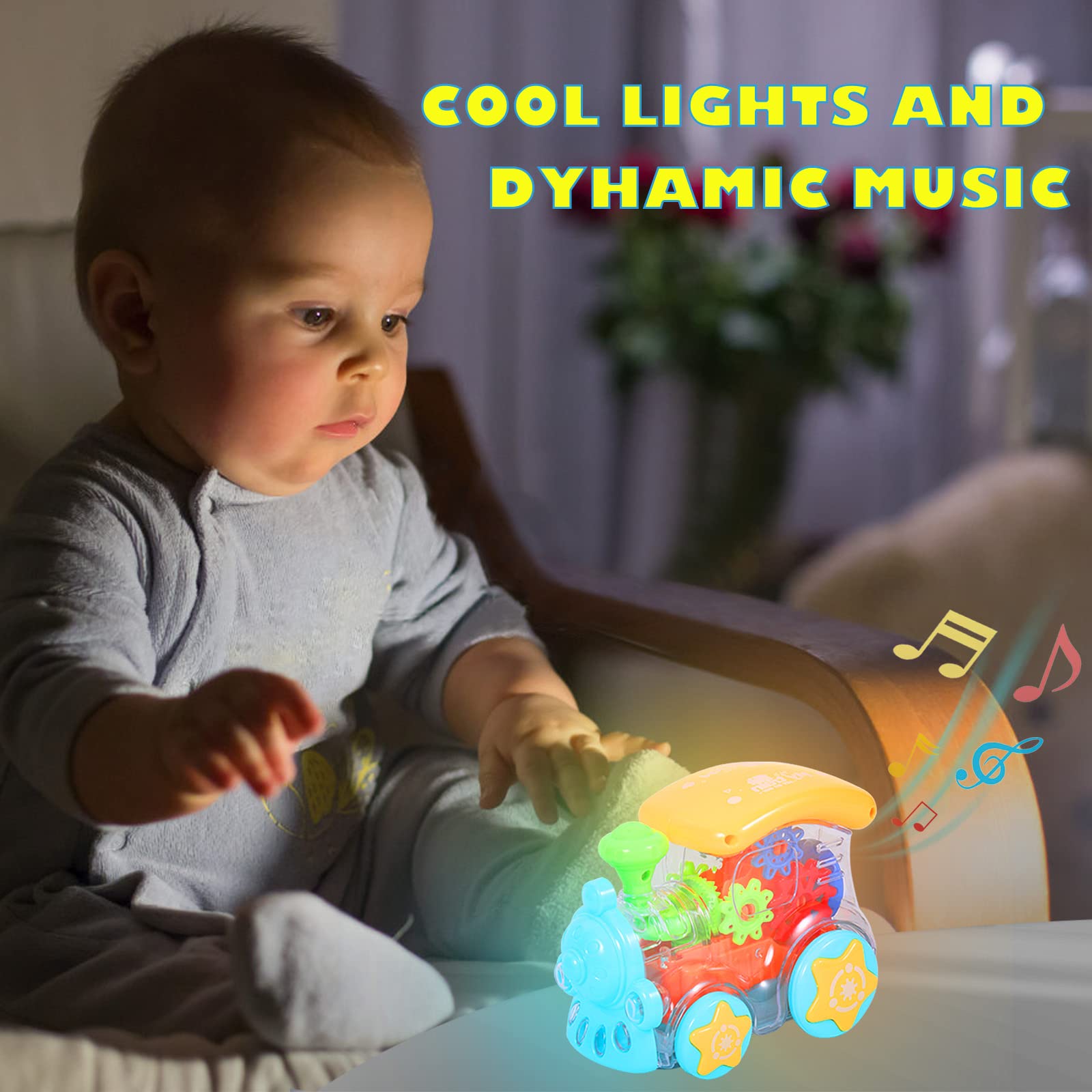 dmsbuy Baby Musical Toys Crawling Train: Tummy Time Interactive Learning Development Crawl Toy with LED Light Up for Boys Girls Automatically Avoid Obstacles 3+ Year Old