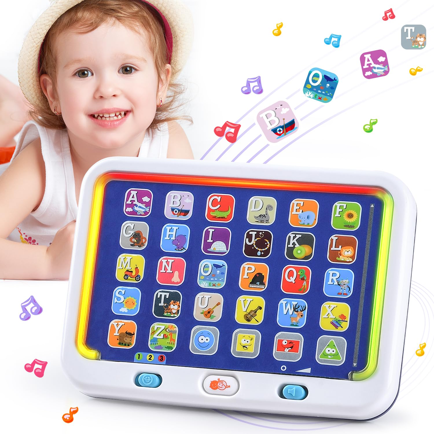 PLAY Spanish & English Learning Tablet for Toddlers 1-3, Kids Bilingual Interactive Alphabet ABC Letters, Words, Color Learning Toys Tablets, Educational Toy for 2+ Year Old Kids Babies 18 Month+