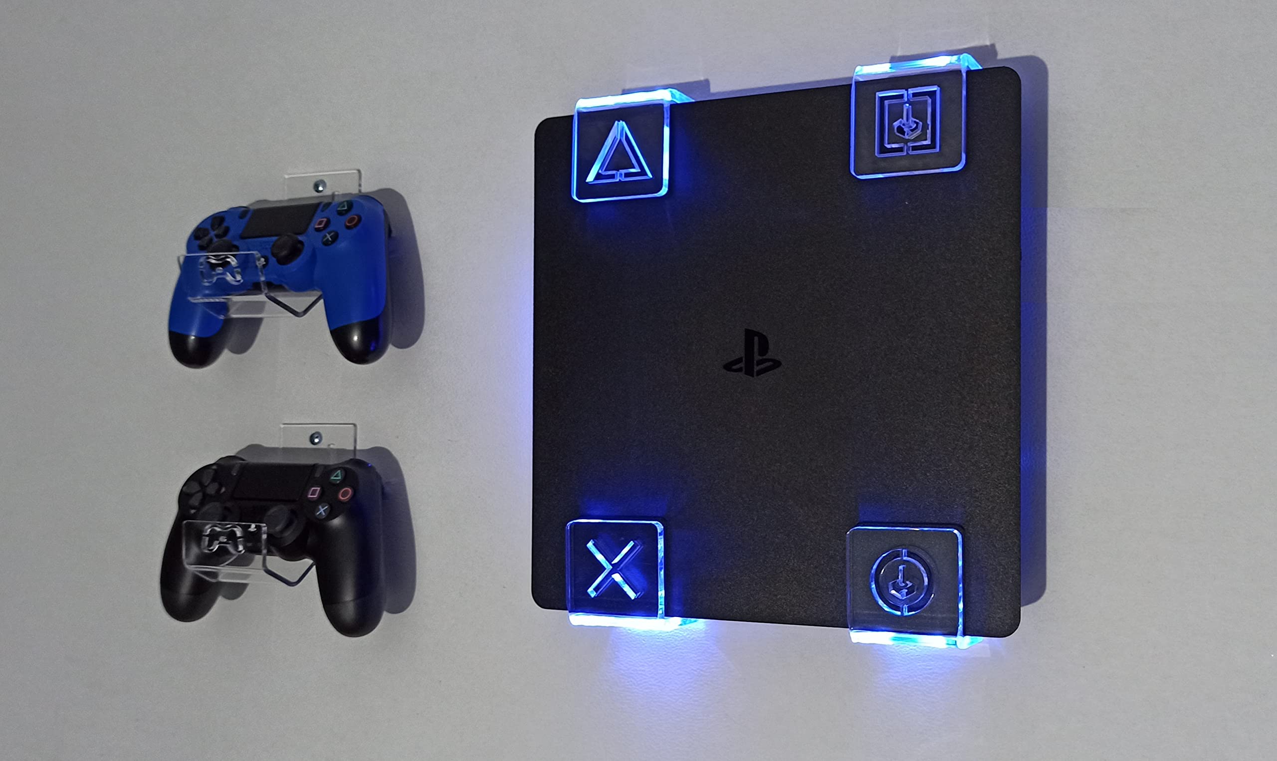 WALL MOUNT FOR PS4 PLAYSTATION 4 WITH MULTICOLOR LED LIGHTING KIT + 2 CONTROL MOUNT (PS4 (FAT))