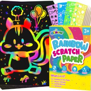 QXNEW Scratch Paper Art Gifts: Rainbow Scratch Off Art-Craft Supplies Kits Pad for 3 4 5 6 7 8 Year Old Boys Girls Toys for Birthday Christmas Halloween Thanksgiving Party Favors Fun Games