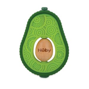 Nuby Silicone Avocado Teether with Spinning Wood Seed- 3+ Months