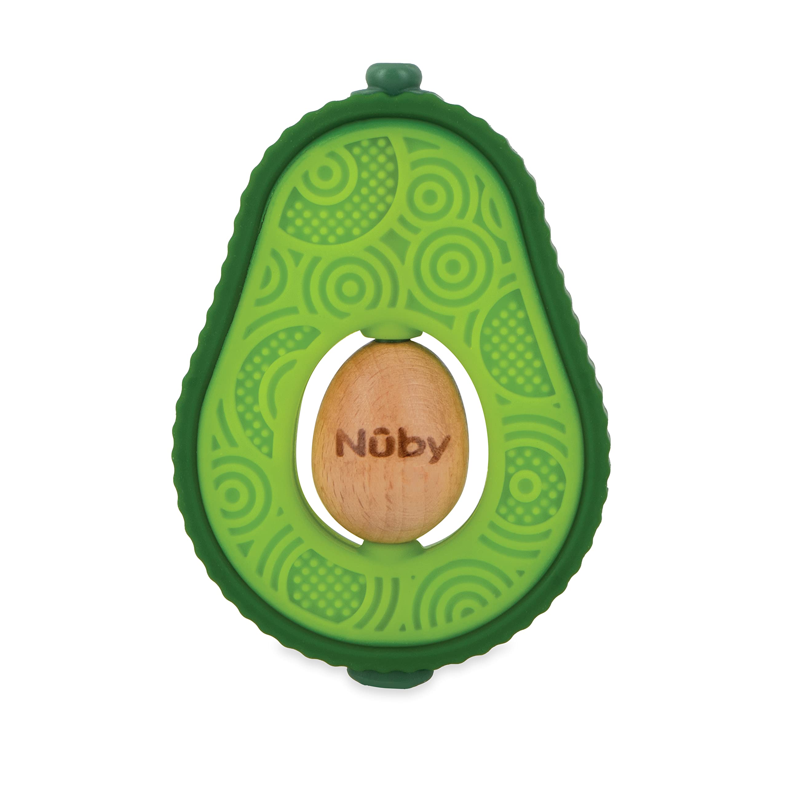 Nuby Silicone Avocado Teether with Spinning Wood Seed- 3+ Months