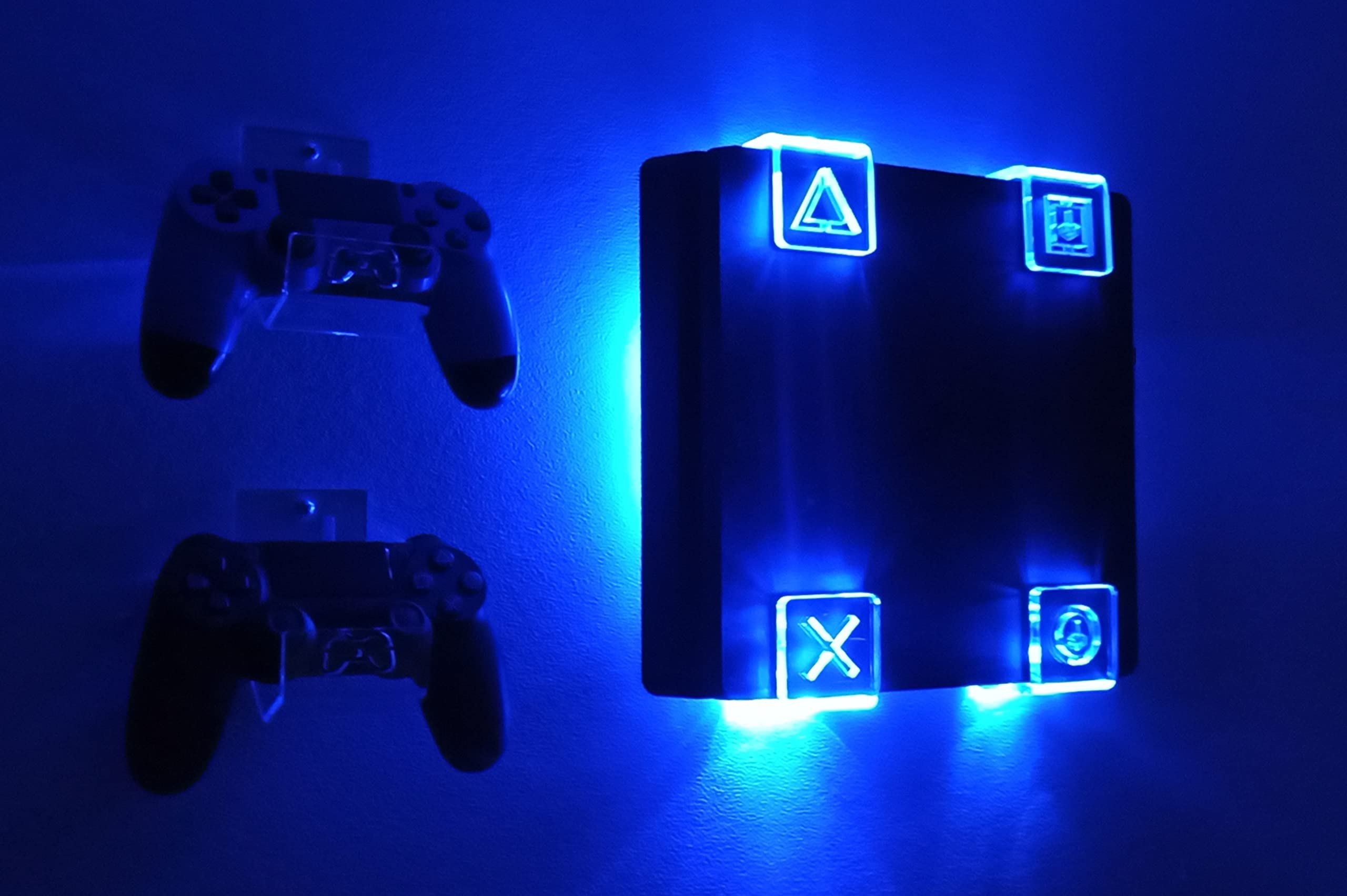 WALL MOUNT FOR PS4 PLAYSTATION 4 WITH MULTICOLOR LED LIGHTING KIT + 2 CONTROL MOUNT (PS4 (FAT))