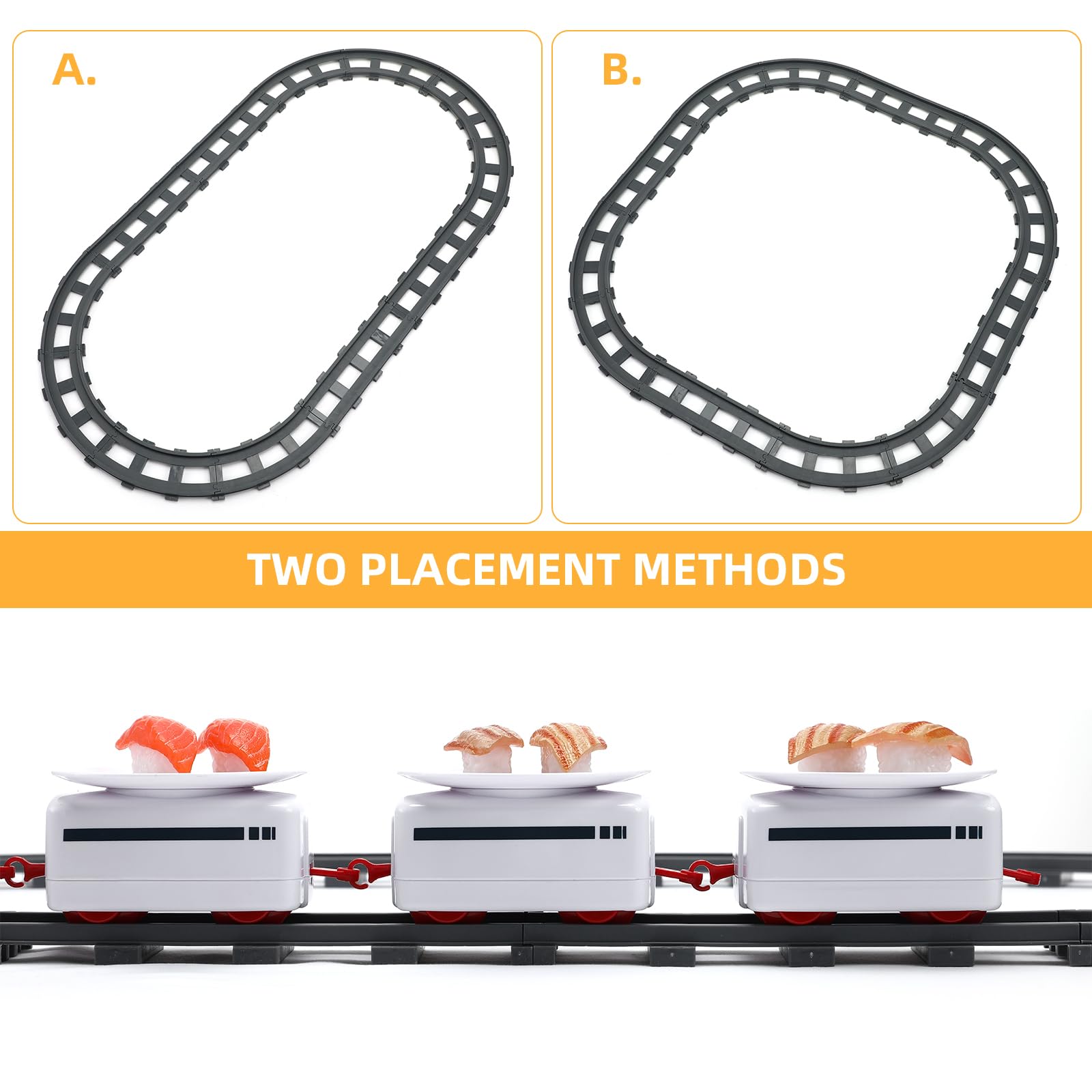 Sushi Train Set Rotating Sushi Train Electric Rotary Sushi Machine Toy Track Conveyor Belt Rotating Table for Kids Family Party Sushi Display, White ( Without Battery )