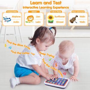 PLAY Spanish & English Learning Tablet for Toddlers 1-3, Kids Bilingual Interactive Alphabet ABC Letters, Words, Color Learning Toys Tablets, Educational Toy for 2+ Year Old Kids Babies 18 Month+