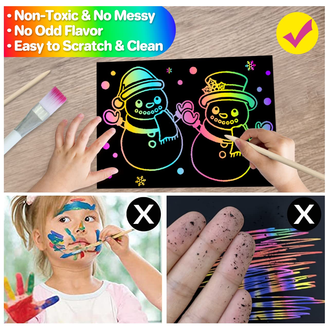 QXNEW Scratch Paper Art Gifts: Rainbow Scratch Off Art-Craft Supplies Kits Pad for 3 4 5 6 7 8 Year Old Boys Girls Toys for Birthday Christmas Halloween Thanksgiving Party Favors Fun Games