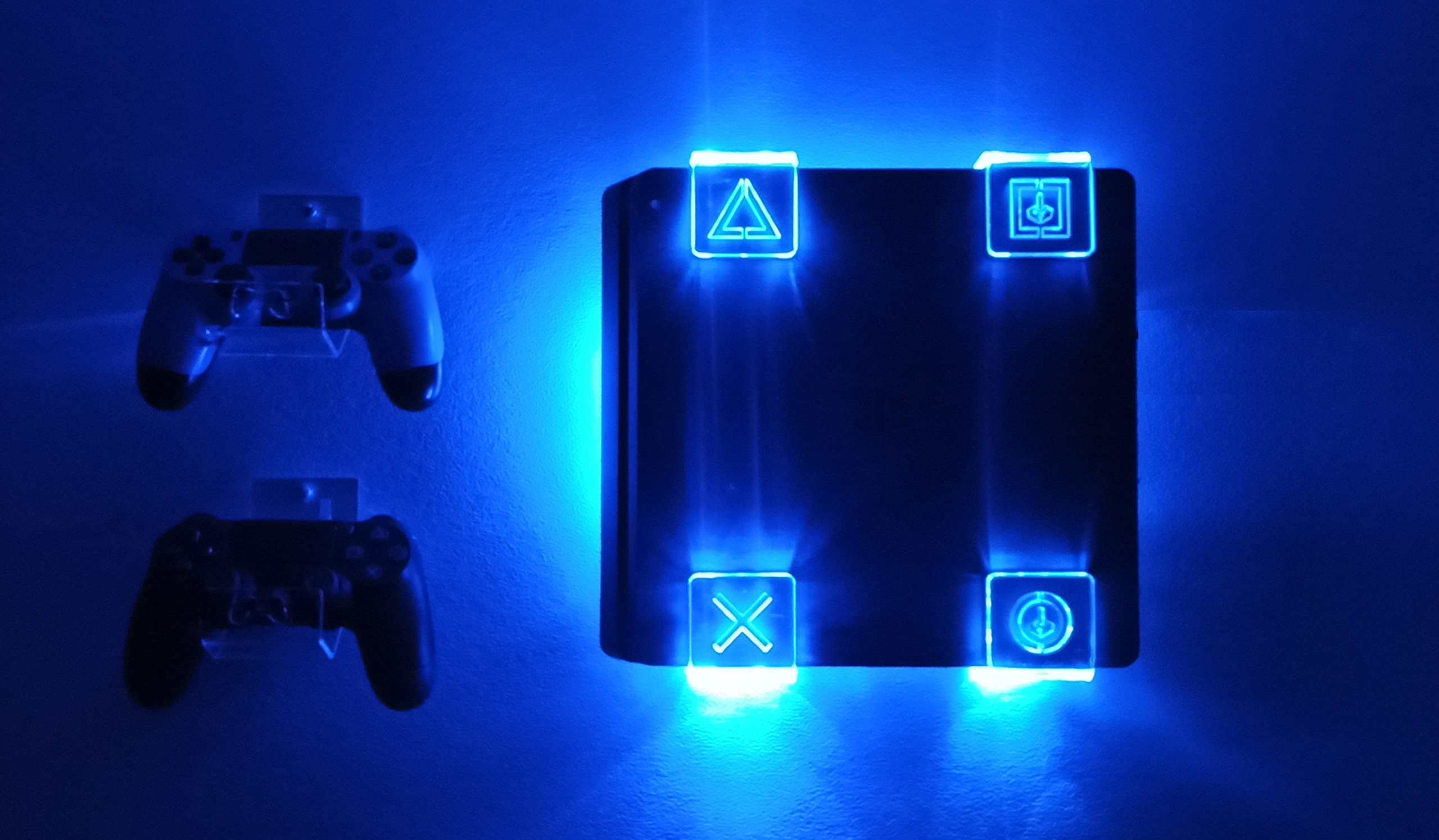 WALL MOUNT FOR PS4 PLAYSTATION 4 WITH MULTICOLOR LED LIGHTING KIT + 2 CONTROL MOUNT (PS4 (FAT))