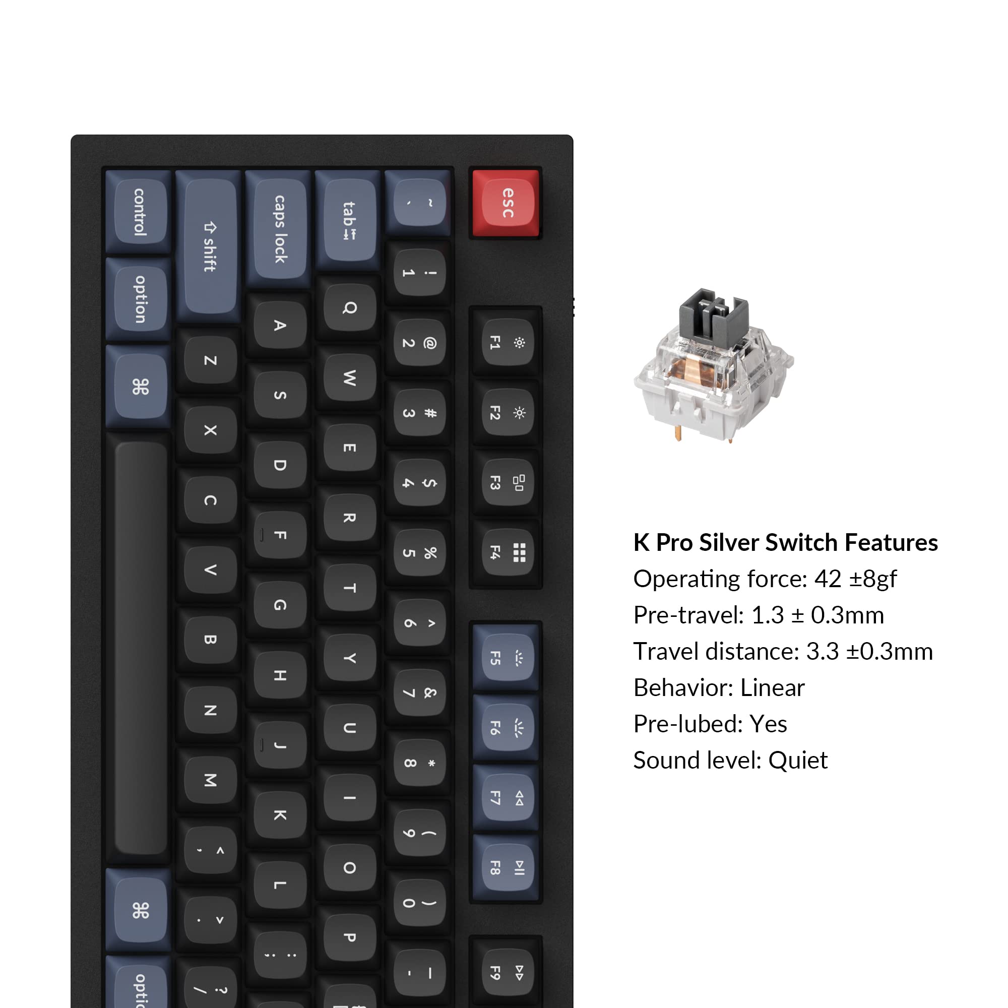 Keychron Q3 Wired Custom Mechanical Keyboard with Hot-swappable K Pro Silver Switch, QMK/VIA Programmable Macro, Full Aluminum Tenkeyless Layout 87 Keys Compatible with Mac Windows Linux (Black)